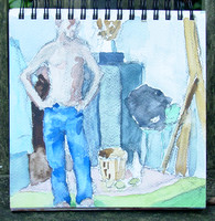 Standing man blues watercolor 8 x 8