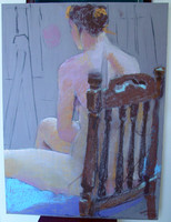 Brown chair and woman, 24 x 32 on masonite